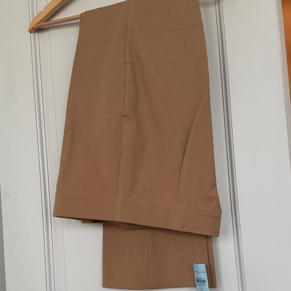 Ann Taylor Petite Straight-Leg Trousers in Camel